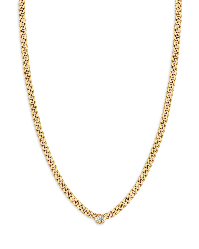 14k Yellow Gold Floating Diamond Small Curb Chain Necklace, 16"