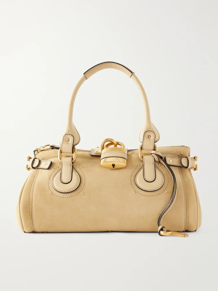 Paddington leather-trimmed suede shoulder bag