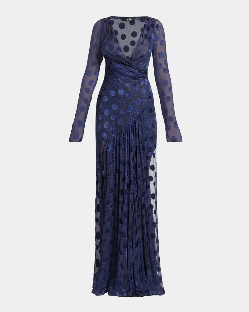 Silk Semi-Sheer Polka Dot Long Dress