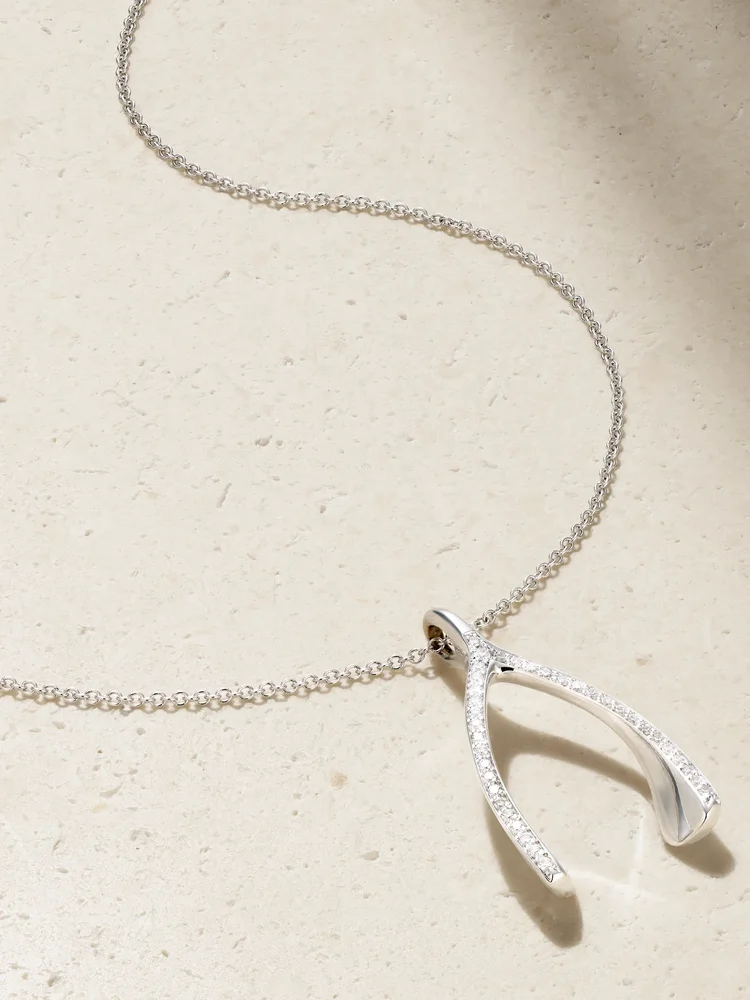 Wishbone 18-karat white gold diamond necklace