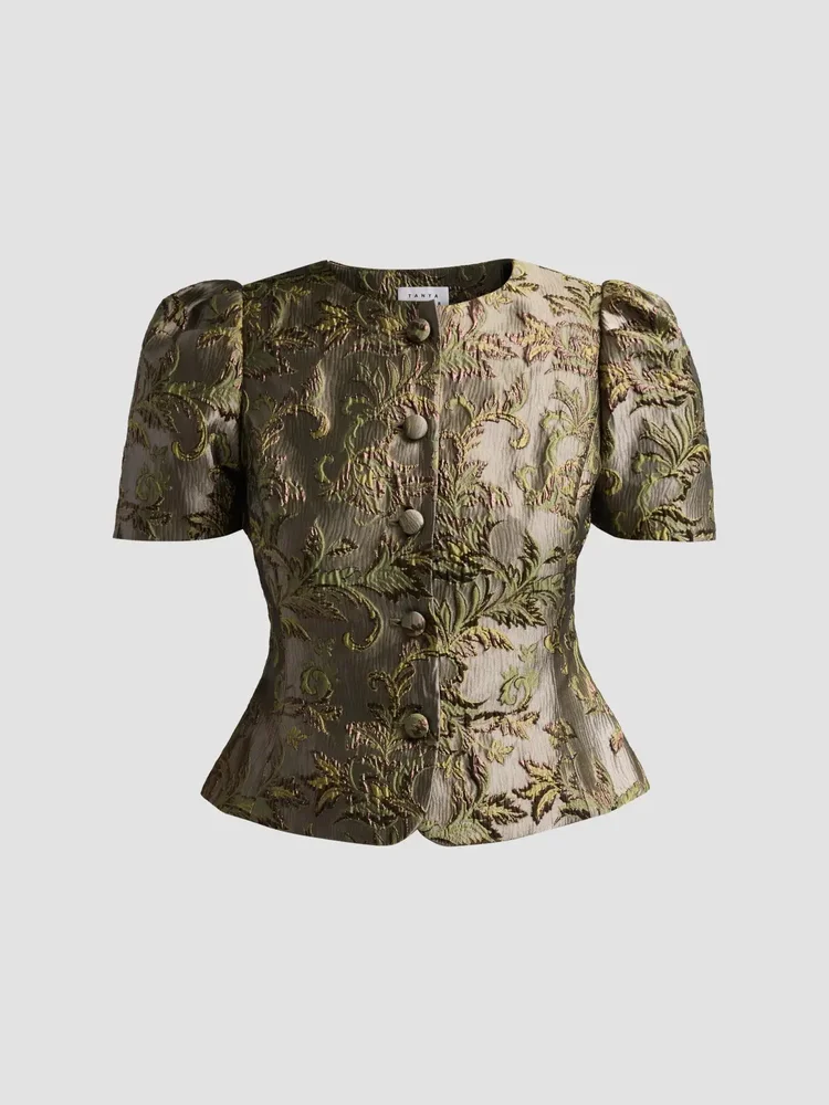 Jessa Botanical Metallic Jacquard Top