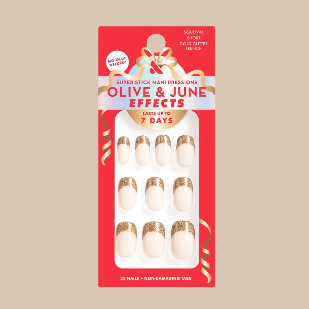 Tab Press-Ons in Gold Glitter French