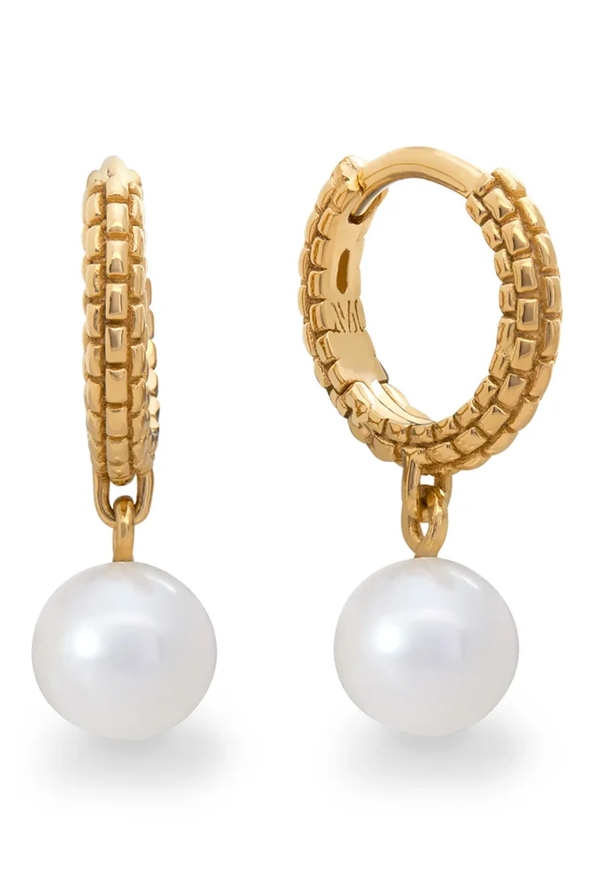 Heirloom Freshwater Pearl Drop Huggie Hoop Earrings