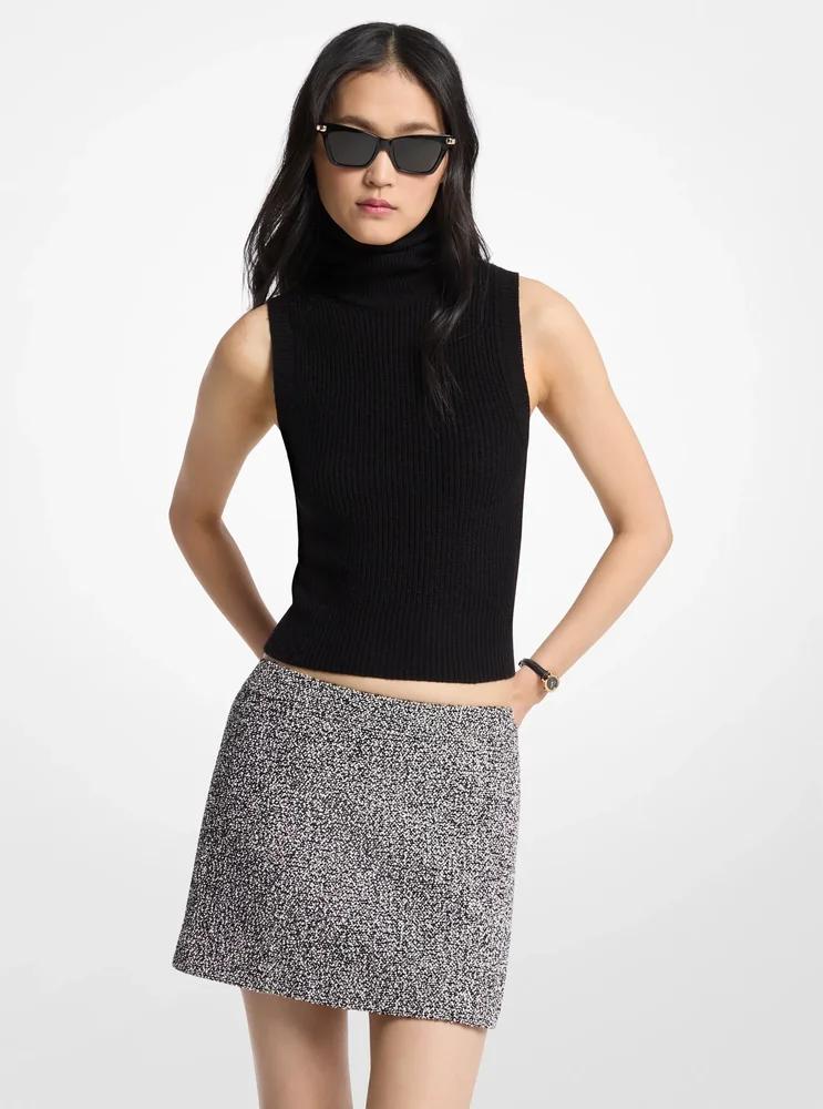 Cotton Blend Tweed Mini Skirt