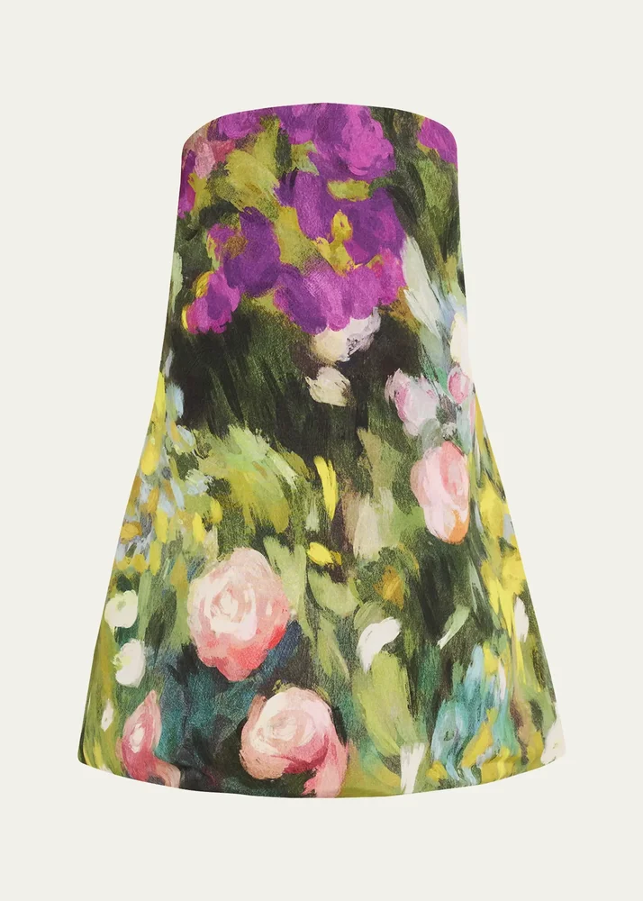 Strapless Abstract Landscape Print Faille Mini Dress