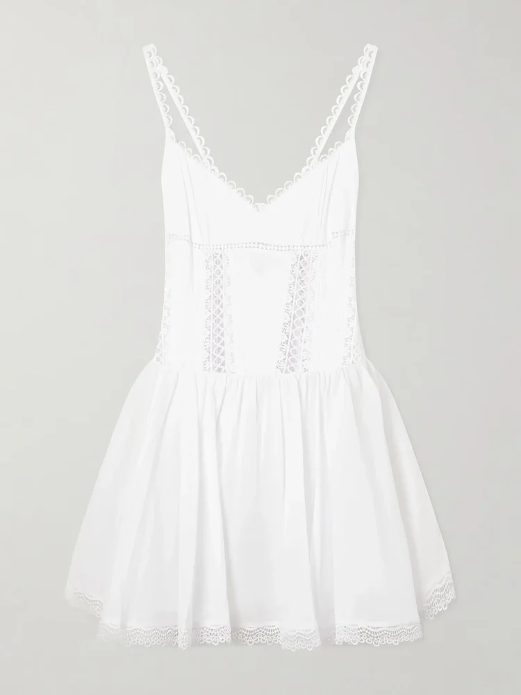 Gardenia lace-trimmed cotton-blend poplin mini dress