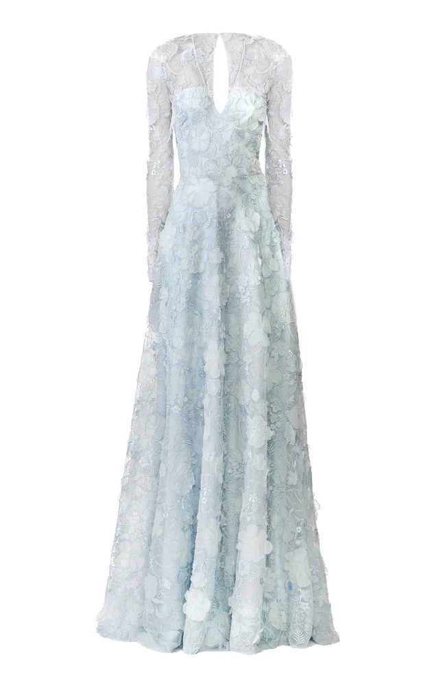 Floral V-Neck Lace Gown