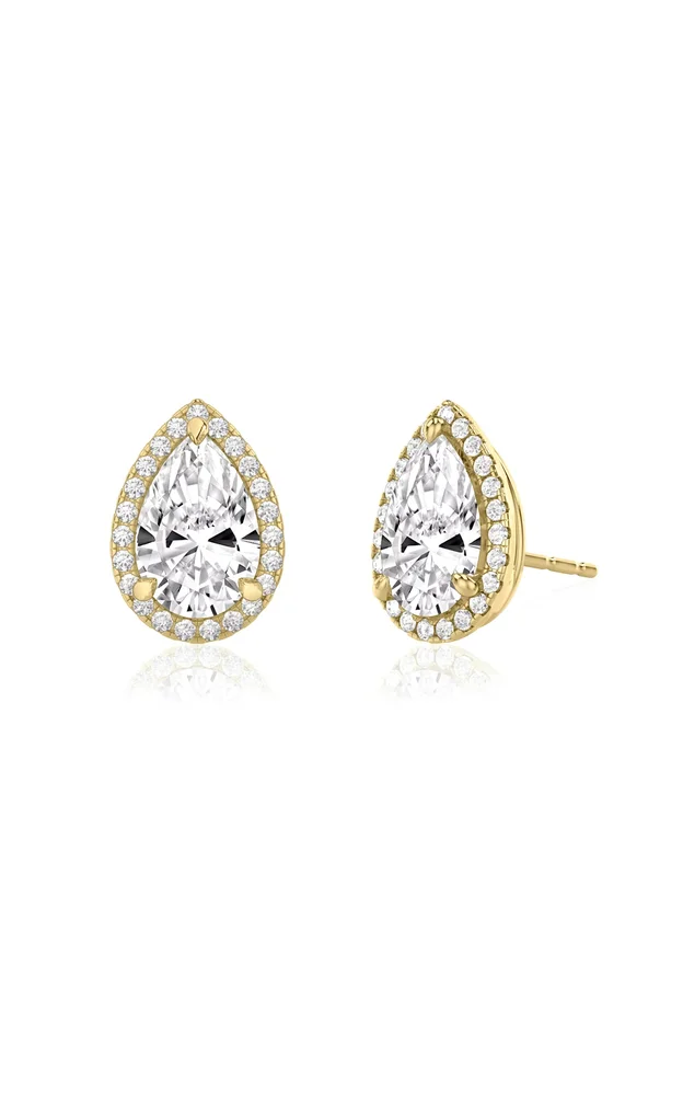 14K Yellow Gold Lab-Grown Diamond Halo Pear Studs