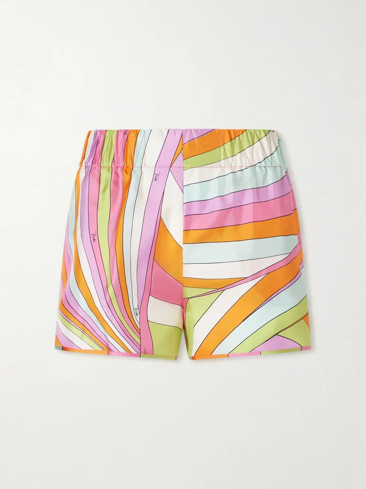 Printed silk-twill shorts