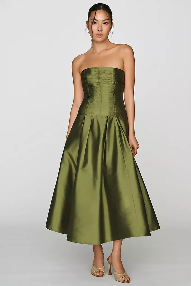 BHLDN Drop-Waist Satin Midi Dress