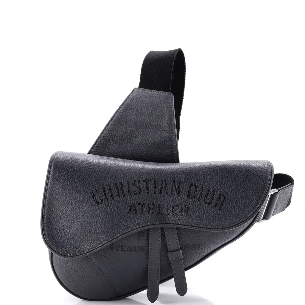 Dior Saddle Crossbody Bag Atelier Signature Printed Leather, Gray