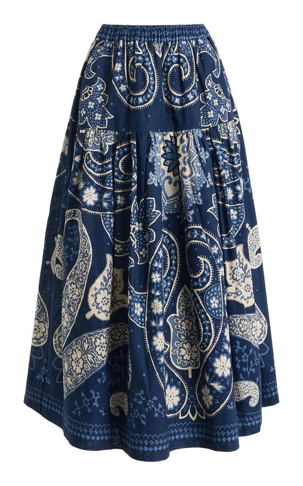 Emelina Printed Linen-Cotton Midi Skirt