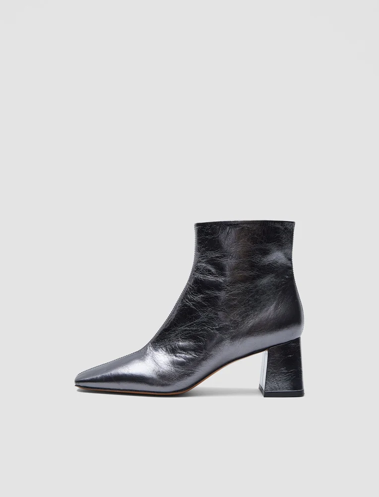Heeled Metallic Leather Ankle Boots