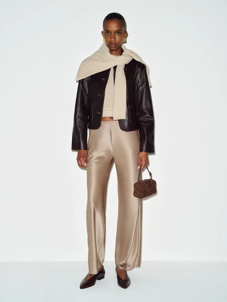 Gale Satin Mid Rise Bias Pant
