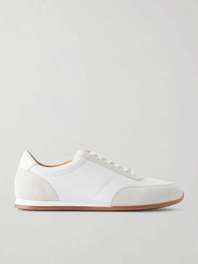 Suede-Trimmed Leather Sneakers
