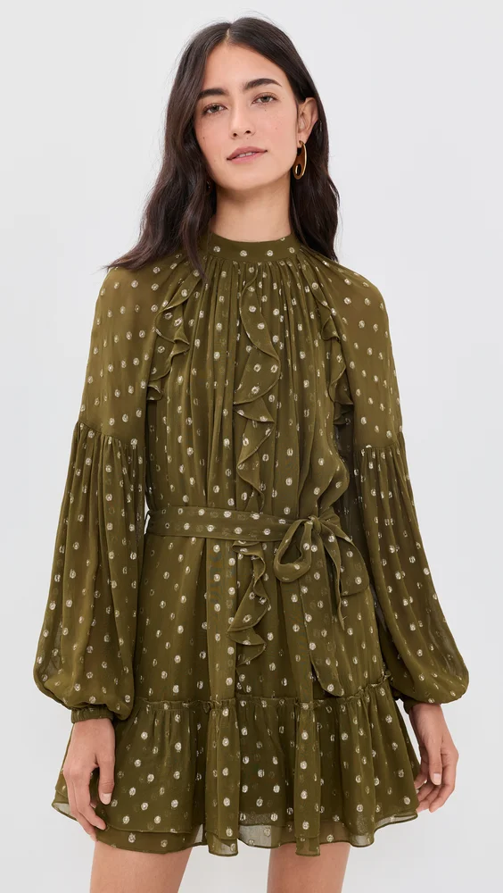 Ruffled Mini Dress with Self Tie Belt