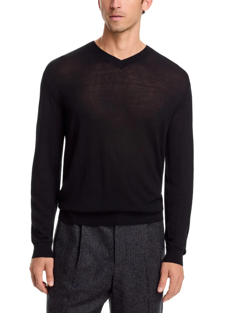 Fine Gauge Wool Cashmere V-Neck Sweater