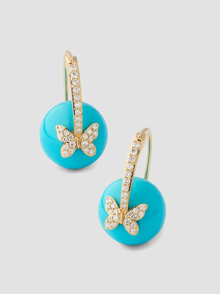 Cocktail 14K Yellow Gold, Turquoise & 0.31 TCW Diamond Drop Earrings