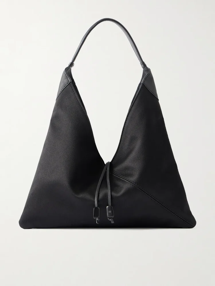 Origami medium leather-trimmed satin shoulder bag