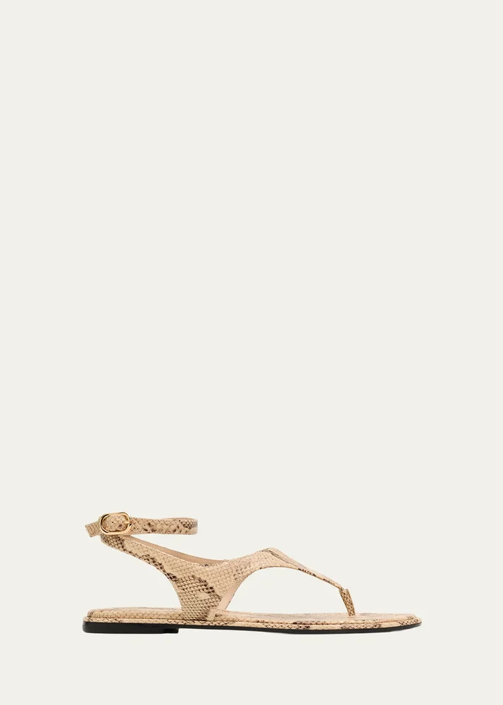 Marley Snake-Embossed Leather Flat Thong Sandals