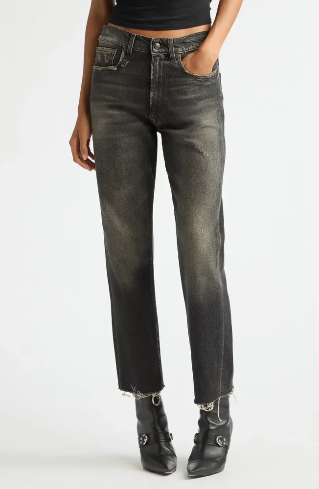 Distressed Fray Hem Stretch Boyfriend Jeans
