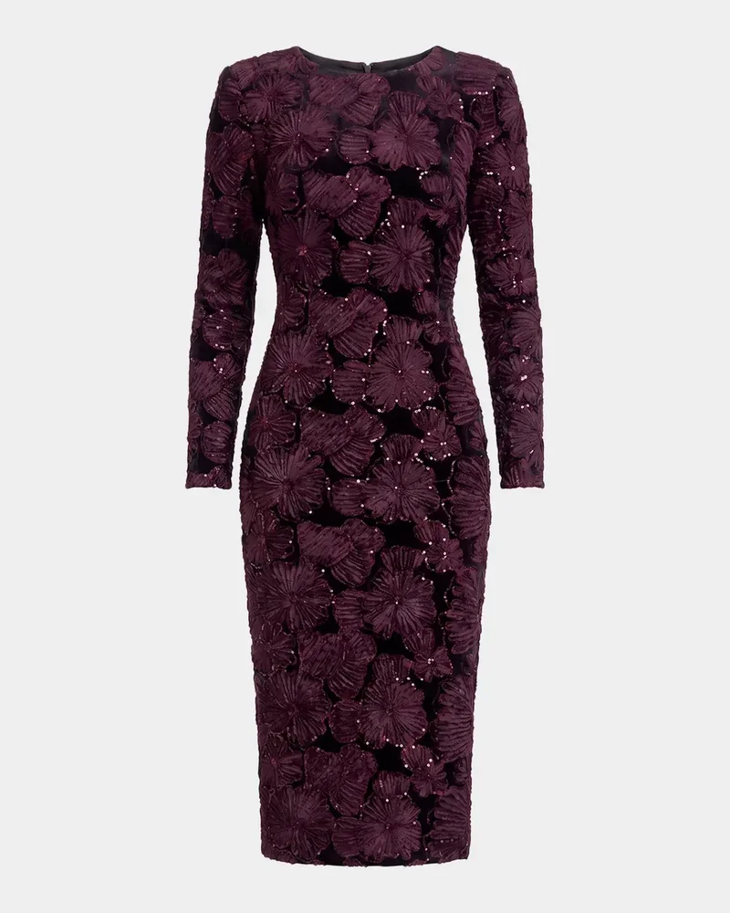 Emmalyn Sequin Floral-Appliqué Body-Con Midi Dress