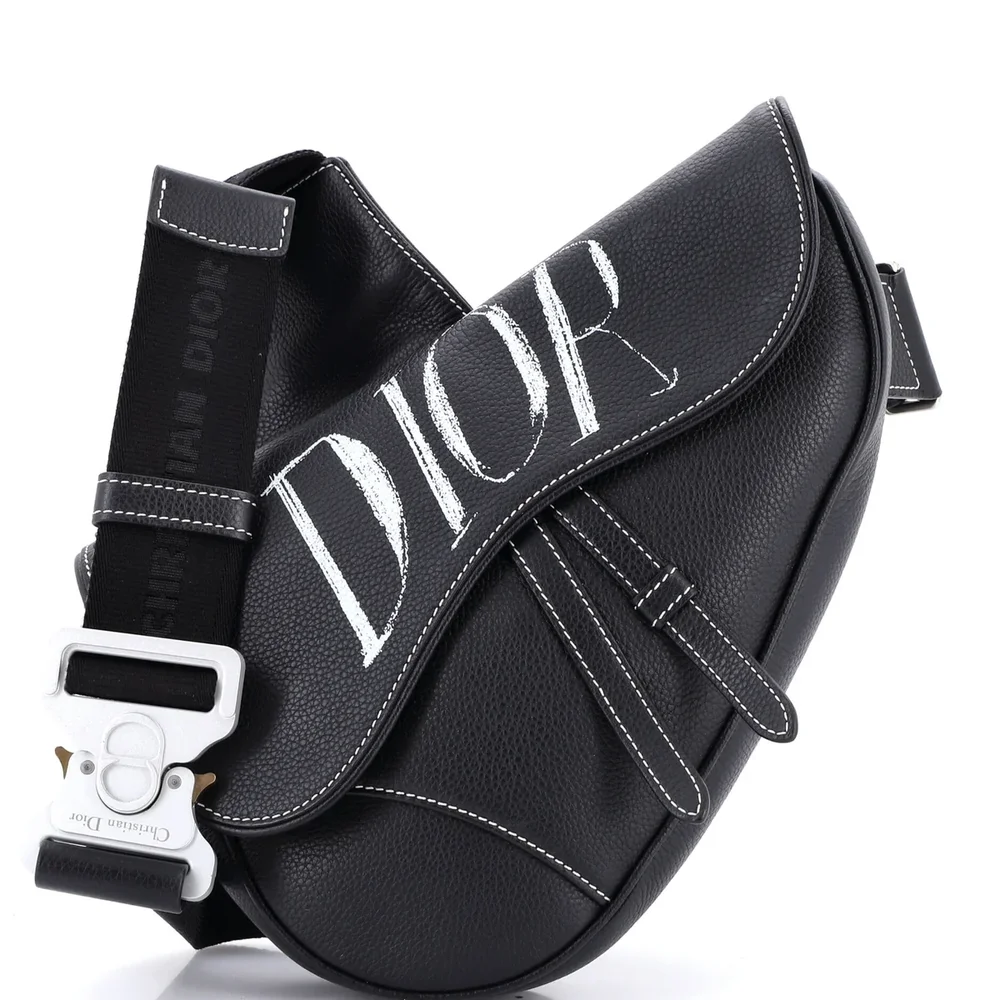 Dior Alex Foxton Logo Saddle Crossbody Bag Printed Leather, Black