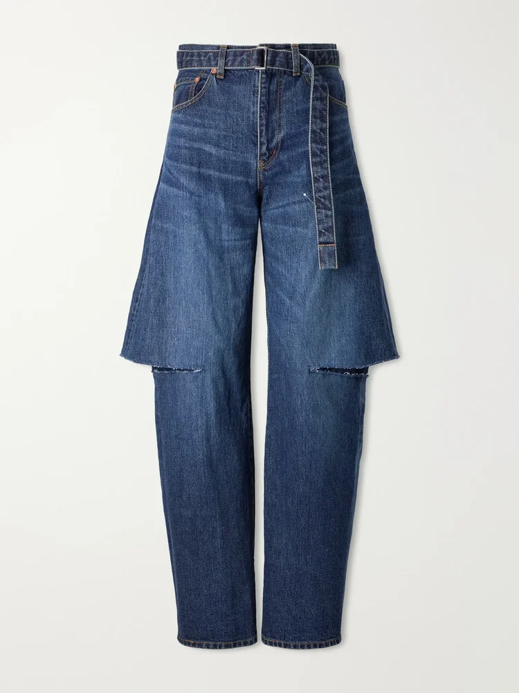Belted cut-out mid-rise wide-leg jeans