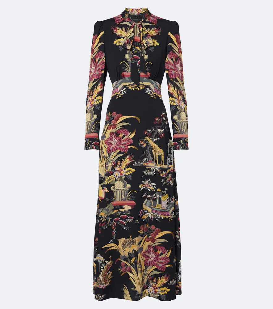 Printed crêpe de chine maxi dress