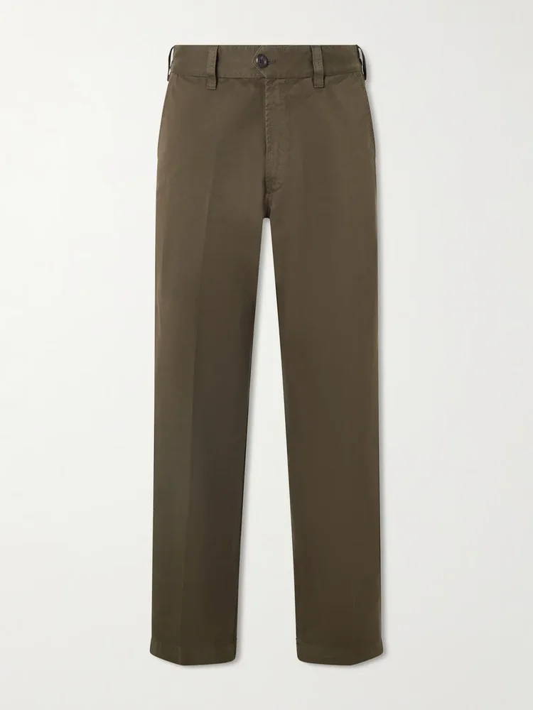 Straight-Leg Peached Cotton-Twill Trousers