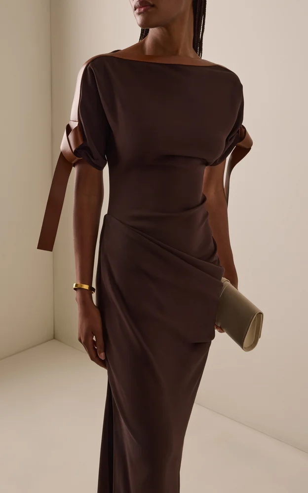 Ruched Crepe Maxi Dress