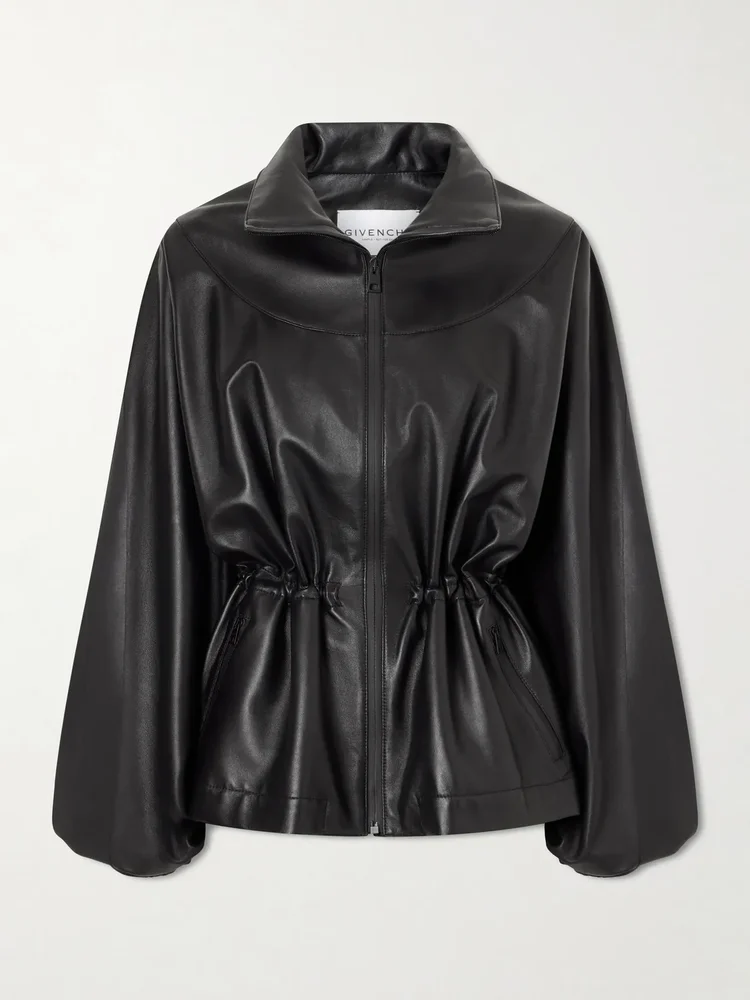 Gathered Leather Jacket