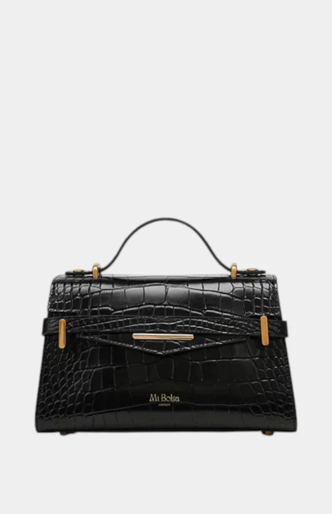Mi Collection, Croc Embossed Leather Top Handle Bag