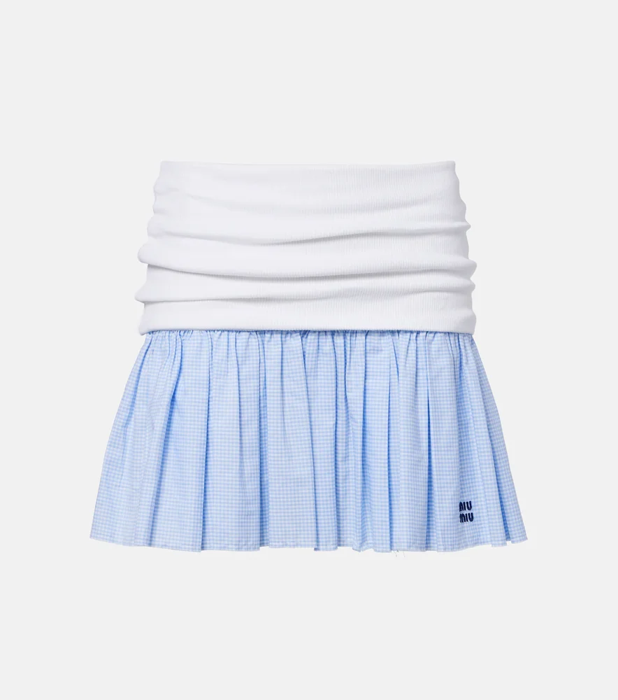 Gingham jersey and poplin miniskirt