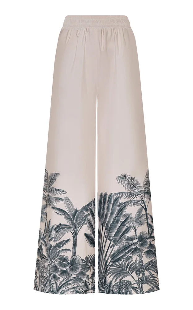 Tamu Mia Printed Crepe De Chine Wide-Leg Pants