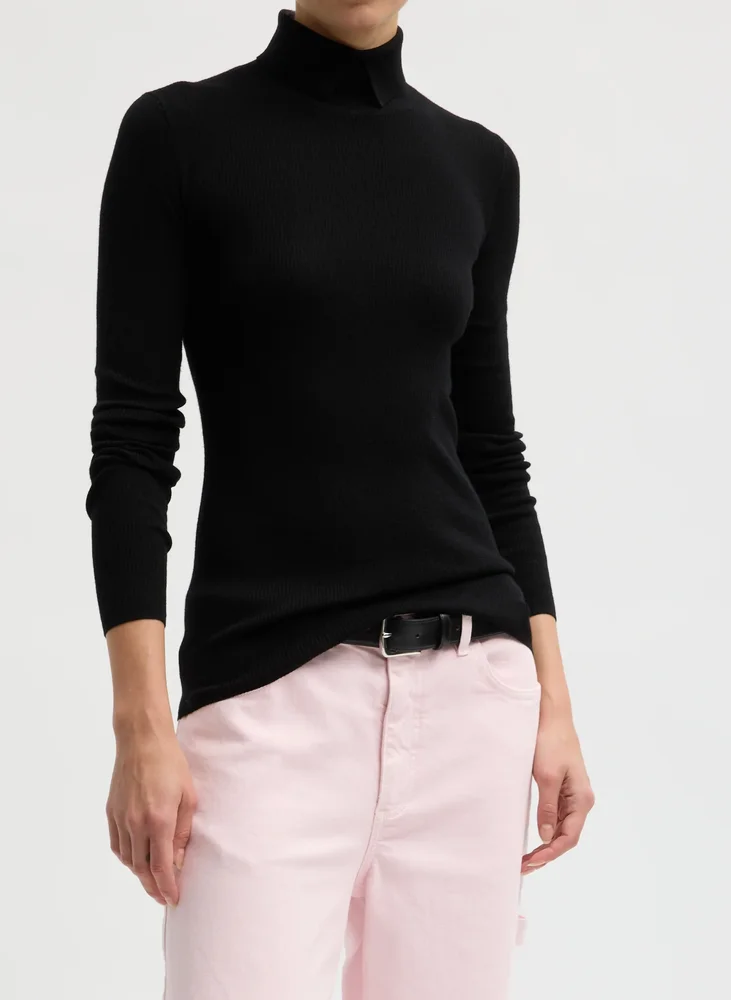 Feather Weight Ribbed Sweater Split Neck Turtleneck