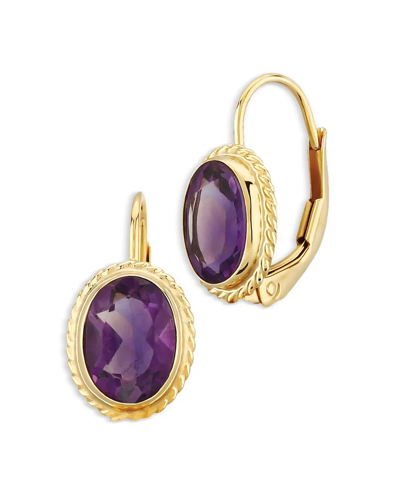 Gemstone Faceted Oval Lever Back Earrings in 14K Yellow Gold