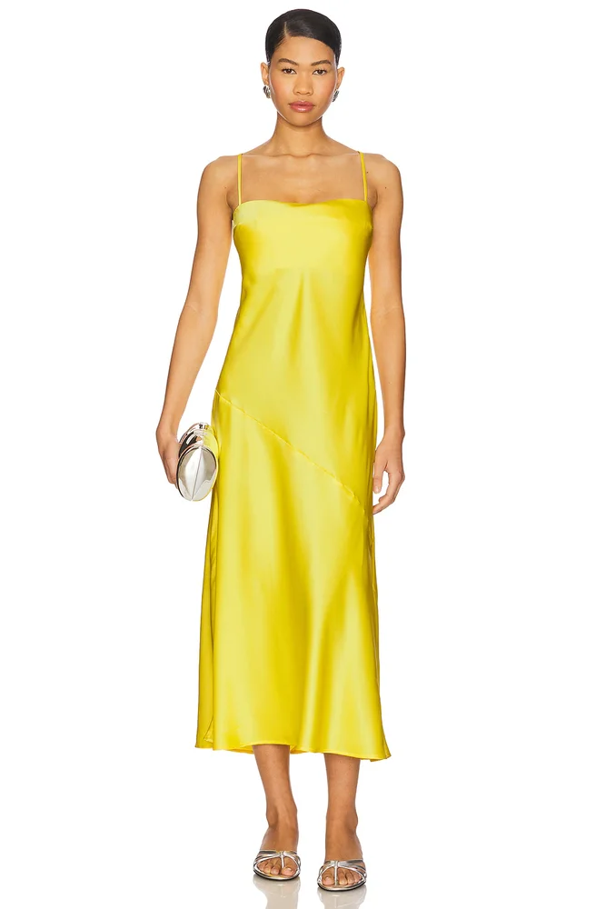 Satin Bias Cut Slip Dress - lemon
