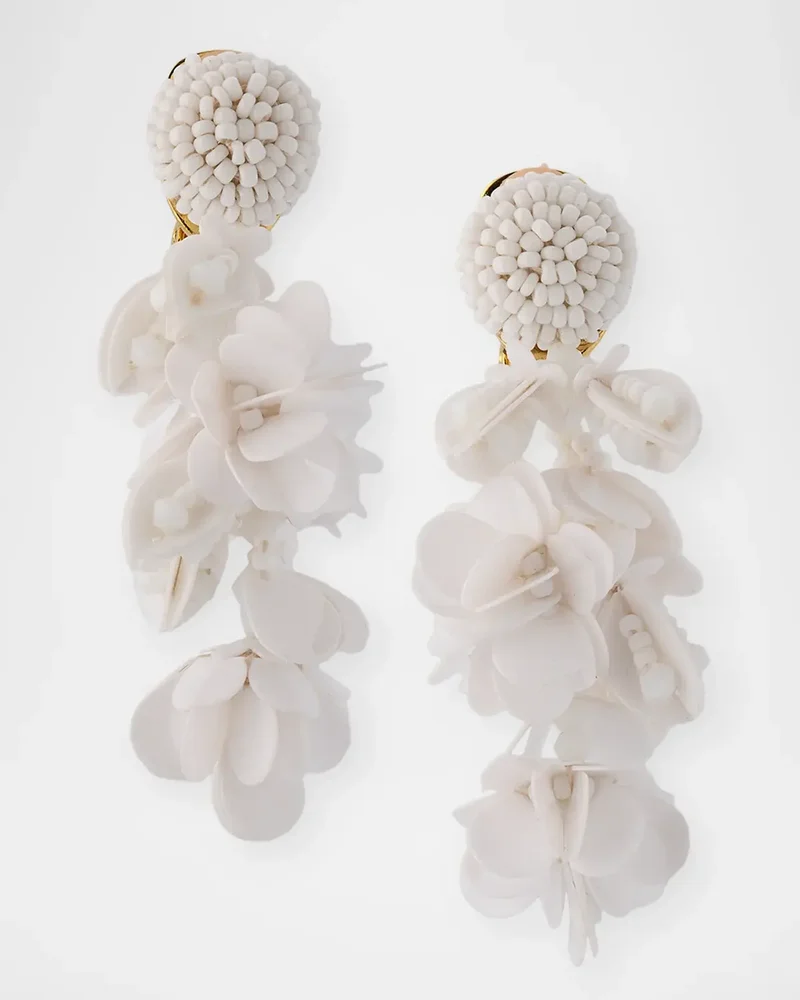 Beaded Floral Bouquet Clip-On Drop Earrings