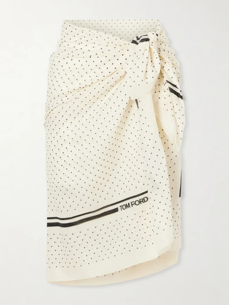 Polka-dot cotton muslin pareo - ecru - One Size