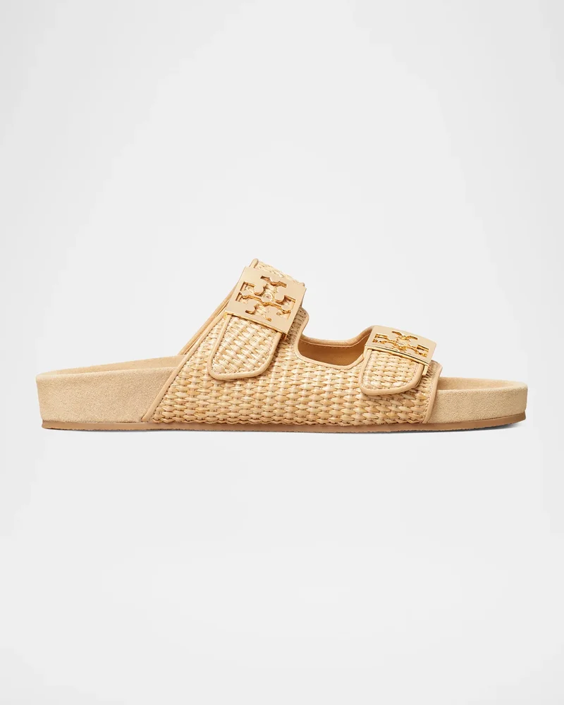 Mellow Raffia Dual-Buckle Slide Sandals
