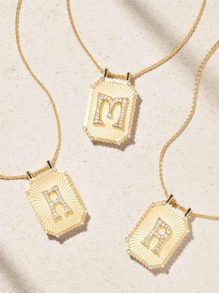 Letter Scapular 18-karat gold, enamel and diamond necklace