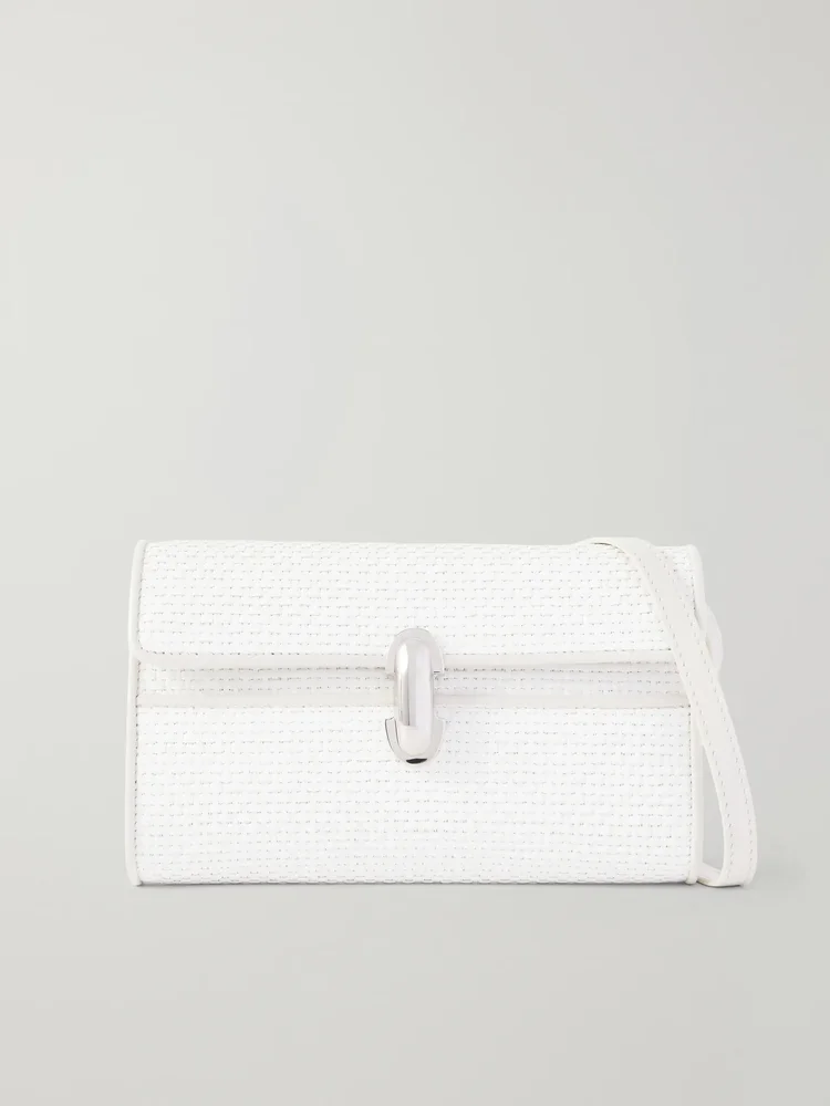 Symmetry Leather-Trimmed Woven Raffia Shoulder Bag