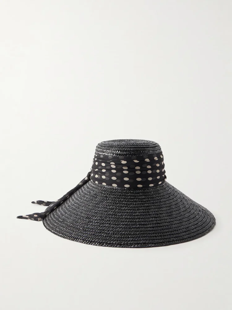 Mirabel chiffon-trimmed straw sunhat