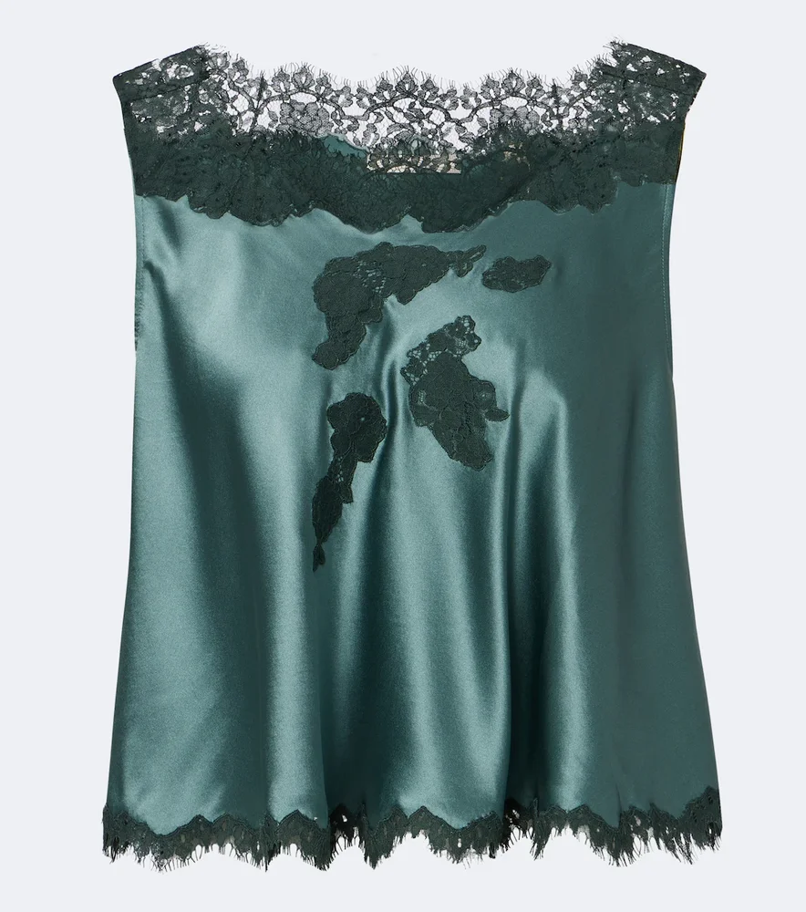 Valerina lace-trimmed silk satin top