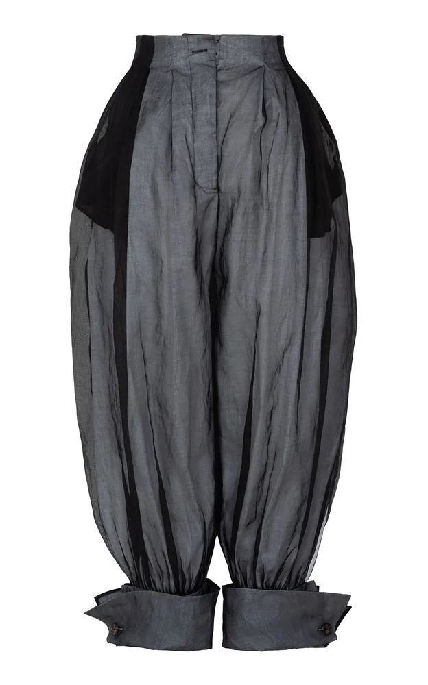 Tailored Silk Barrel-Leg Pants