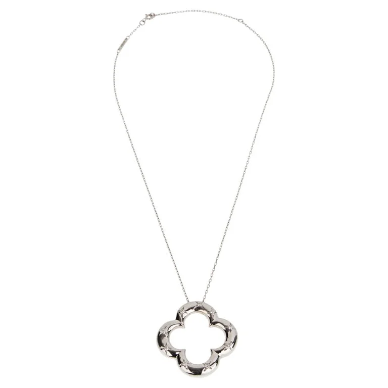 Vintage Alhambra Diamond 18k White Gold Necklace