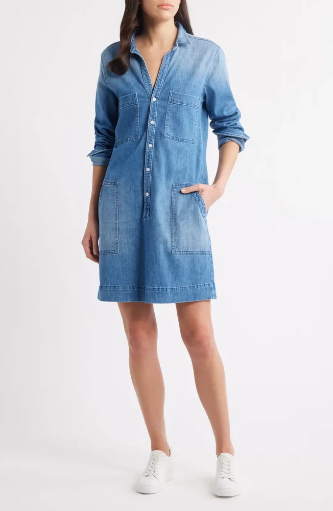 Ireland Patch Pocket Long Sleeve Denim Shirtdress