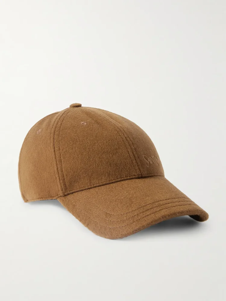 Embroidered brushed-cashmere baseball cap