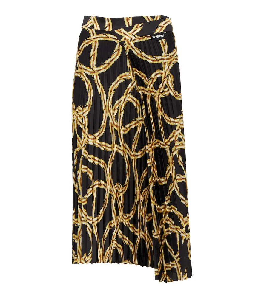 Printed pleated midi skirt